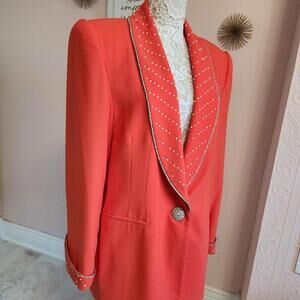 LKNW Vintage Daniela by Neicy's coral rhinestone pearls blazer beautiful 16